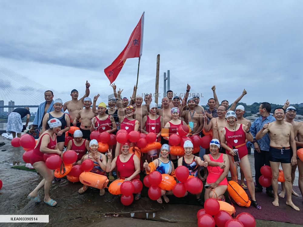 Swimmers Swim in The Yangtze River in Luzhou