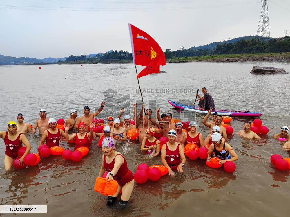 Swimmers Swim in The Yangtze River in Luzhou
