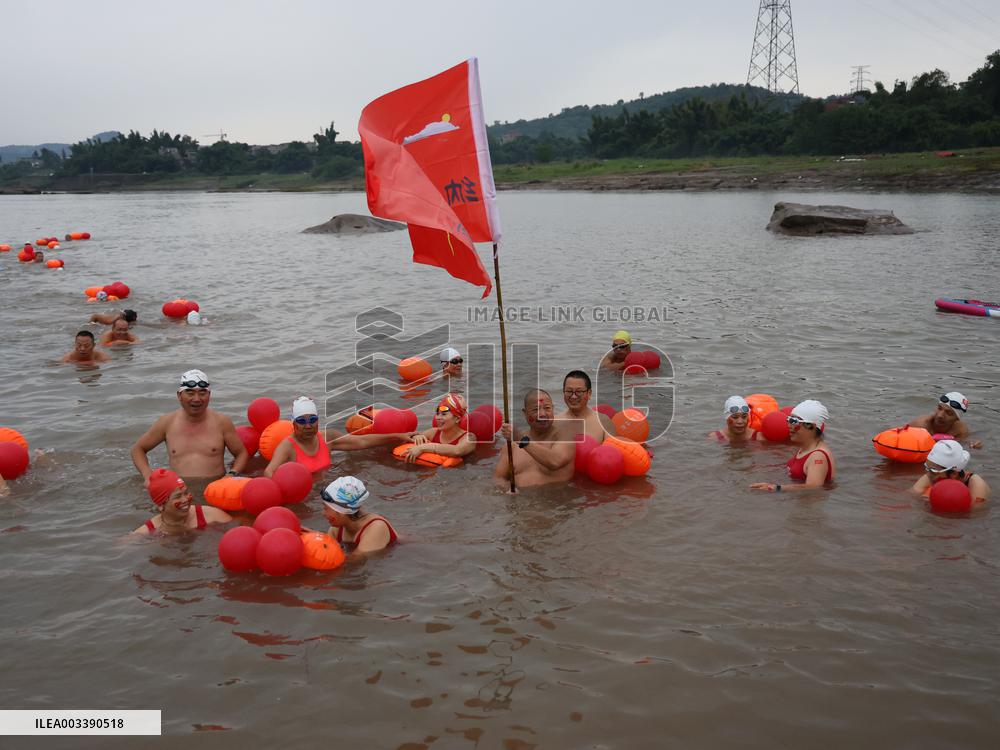 Swimmers Swim in The Yangtze River in Luzhou
