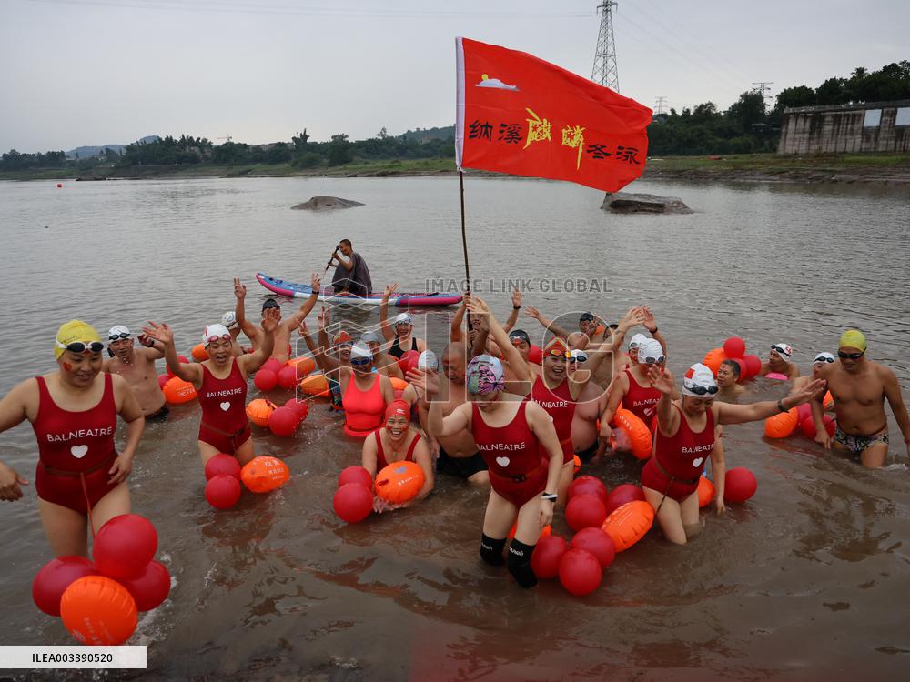 Swimmers Swim in The Yangtze River in Luzhou
