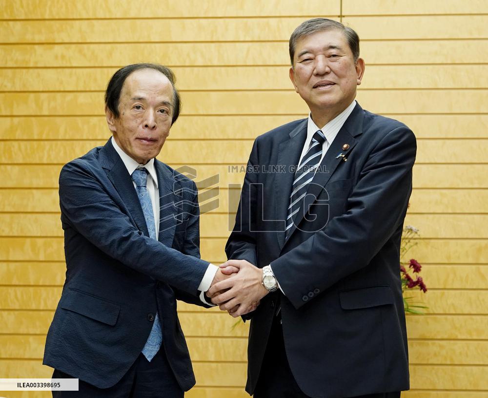 New Japan PM Ishiba, BOJ chief Ueda meet