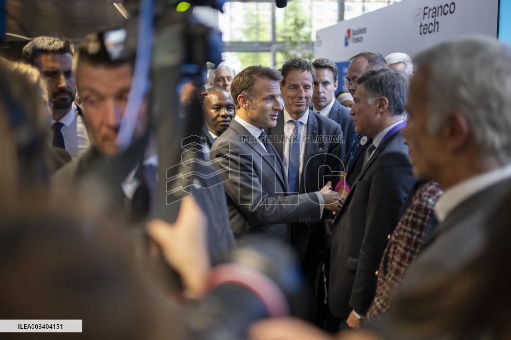 Emmanuel Macron inaugurates FrancoTech trade fair at Station F - Paris