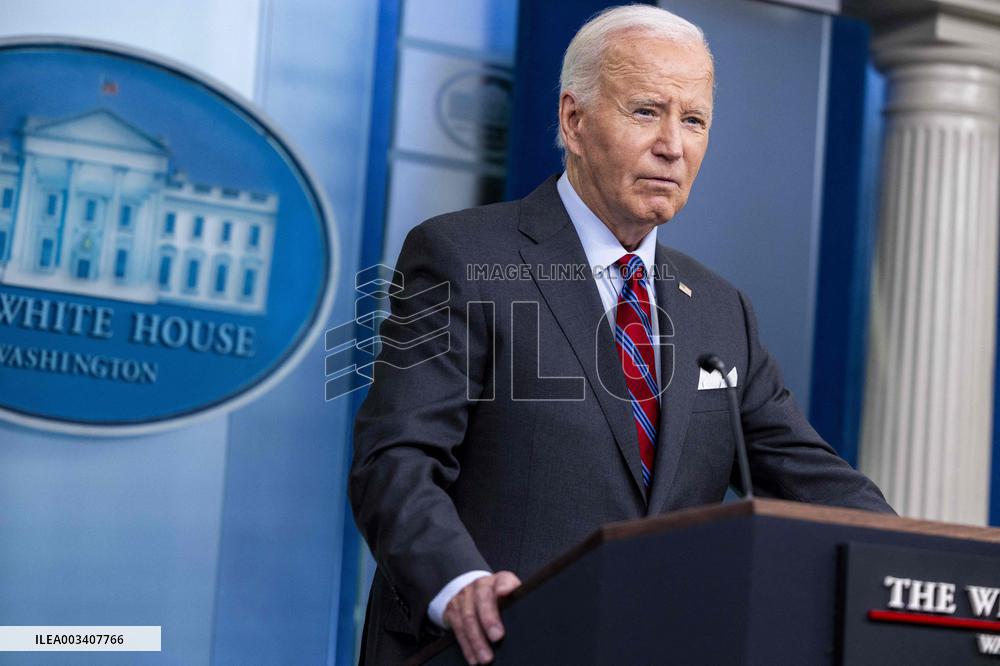 US President Joe Biden delivers remarks and responds to questions from the news media during the White House daily briefing