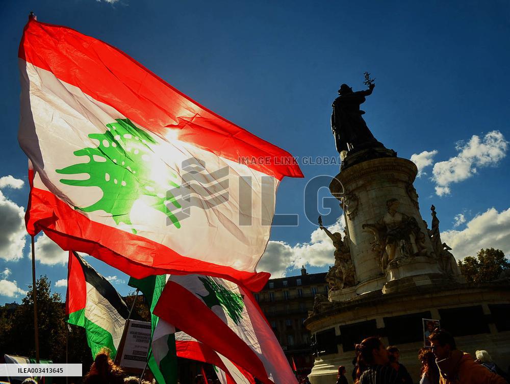 Demonstration In Support Of Lebanon And Palestine - Paris