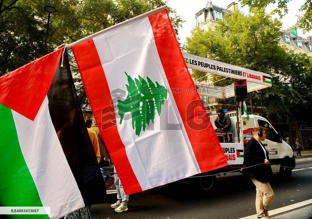 Demonstration In Support Of Lebanon And Palestine - Paris
