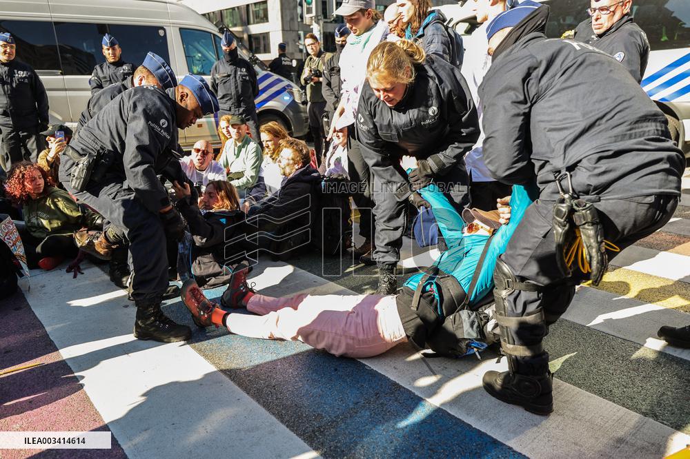 Greta Thunberg at Blockade In Central Brussels Against Fossil Fuel Subsidies