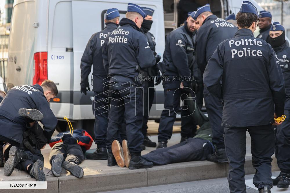 Greta Thunberg at Blockade In Central Brussels Against Fossil Fuel Subsidies