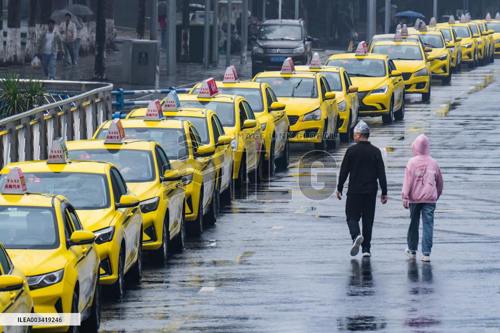 Taxis Line Up Outside The North Railway Station in Chongqing