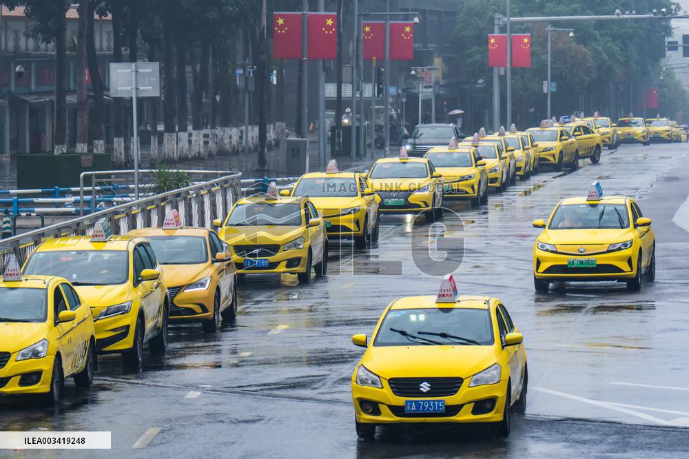 Taxis Line Up Outside The North Railway Station in Chongqing