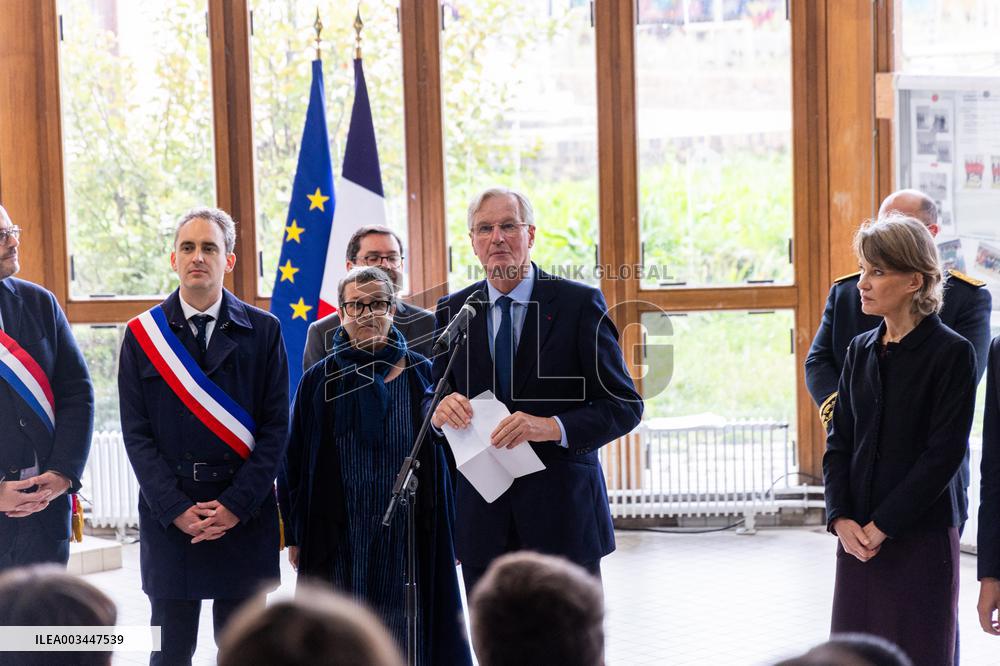 Michel Barnier Pays Tribute to Samuel Paty - Conflans St. Honorine