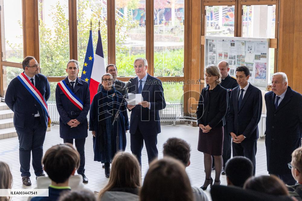 Michel Barnier Pays Tribute to Samuel Paty - Conflans St. Honorine
