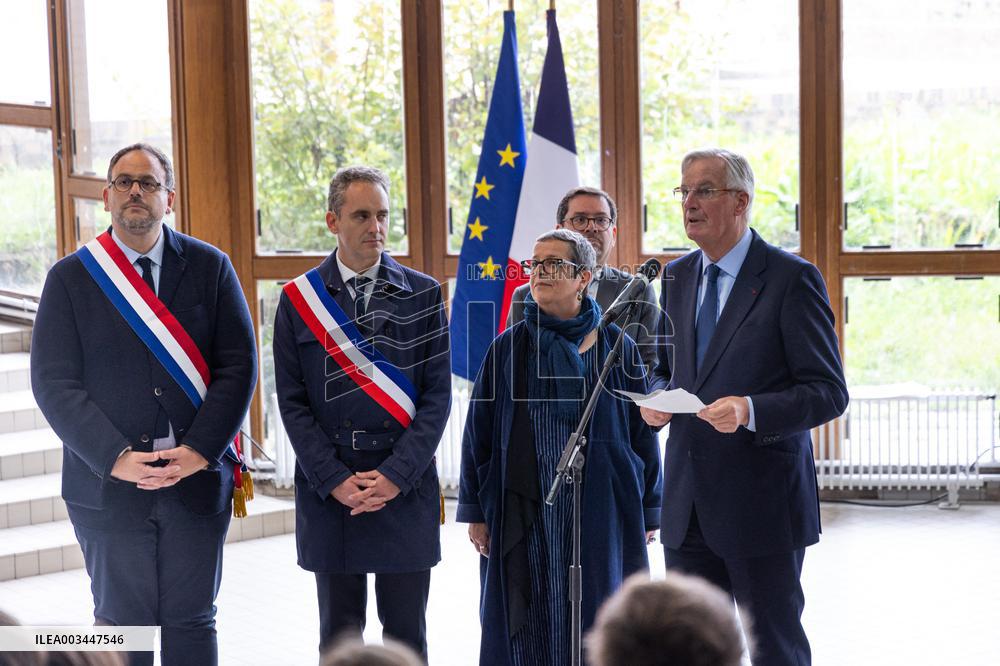 Michel Barnier Pays Tribute to Samuel Paty - Conflans St. Honorine