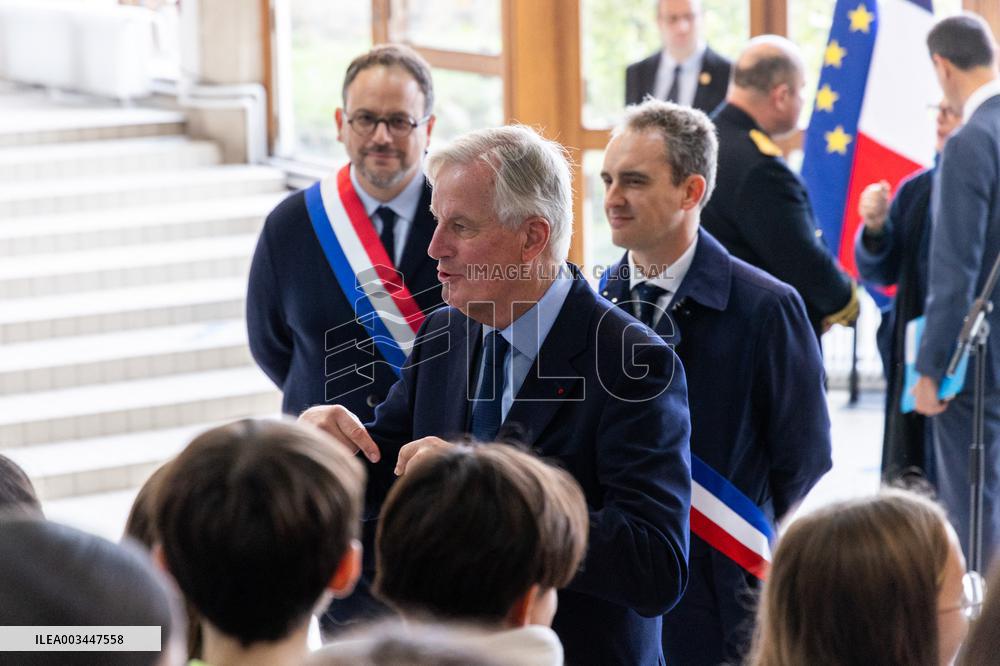 Michel Barnier Pays Tribute to Samuel Paty - Conflans St. Honorine