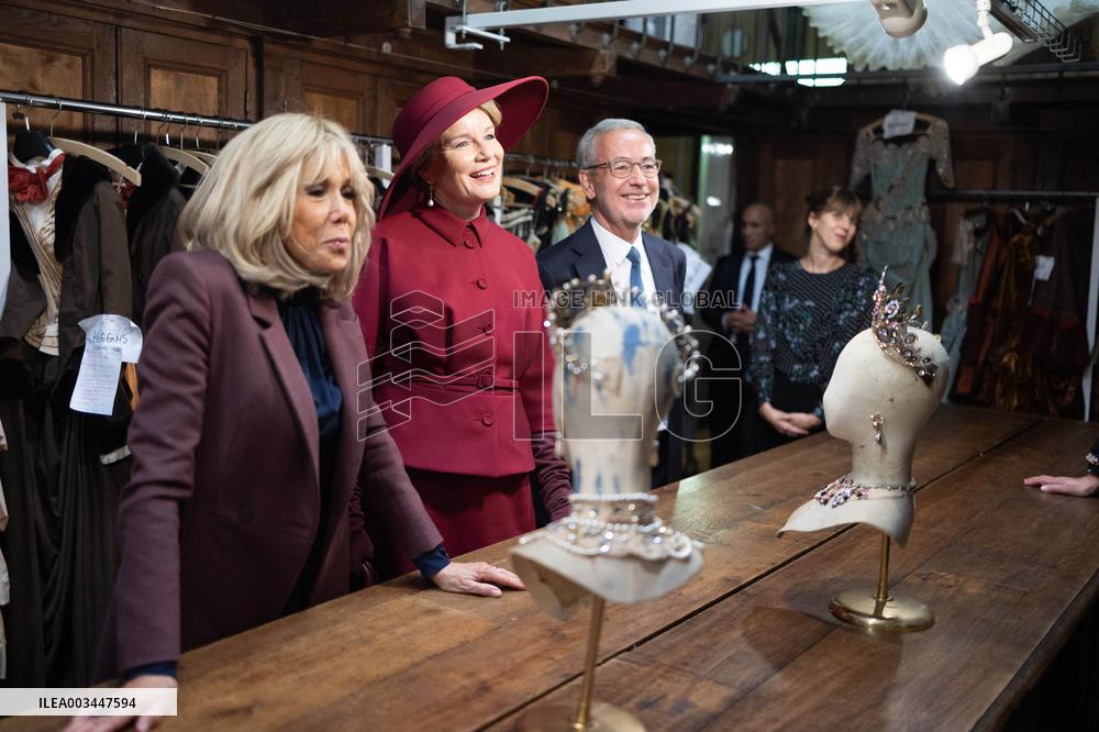 Queen Mathilde and Brigitte Macron visit the Opera Garnier - Paris