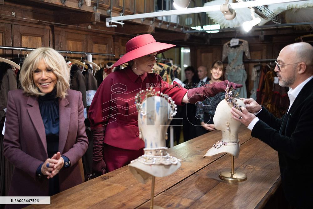 Queen Mathilde and Brigitte Macron visit the Opera Garnier - Paris