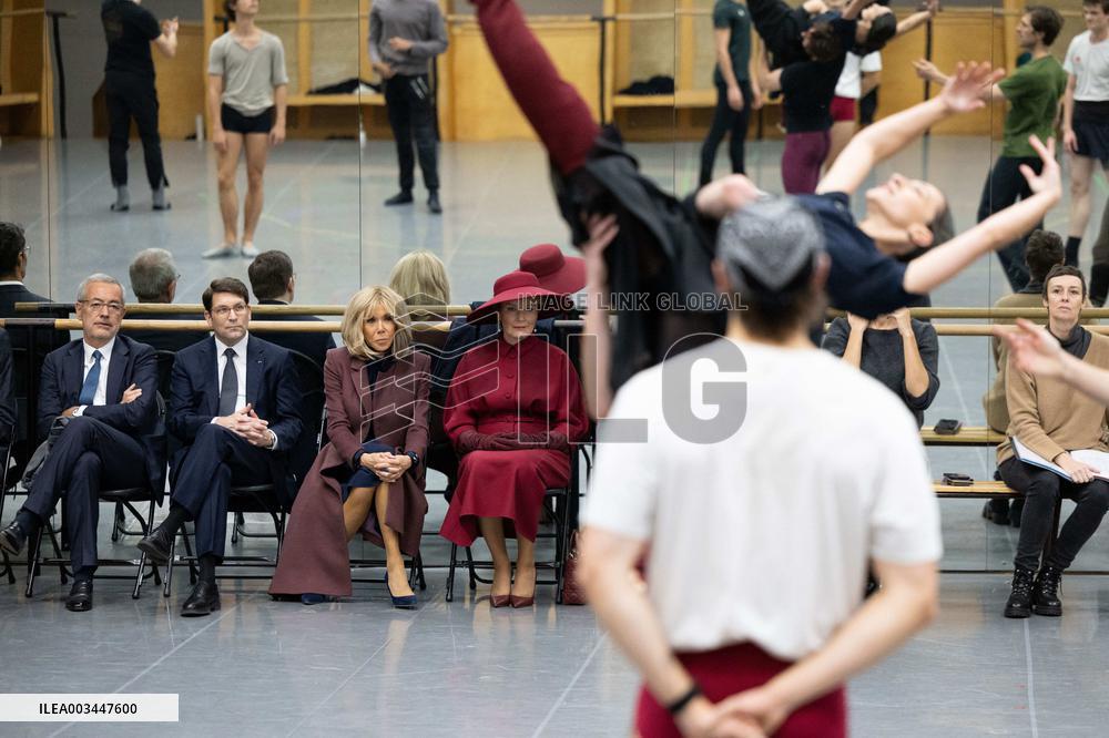 Queen Mathilde and Brigitte Macron visit the Opera Garnier - Paris