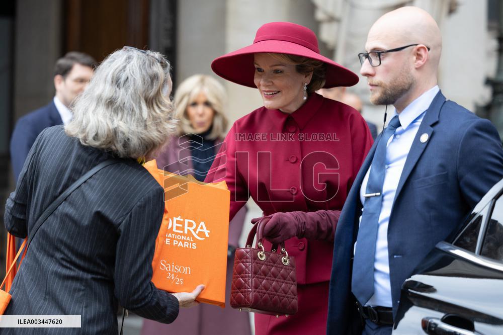 Queen Mathilde and Brigitte Macron visit the Opera Garnier - Paris