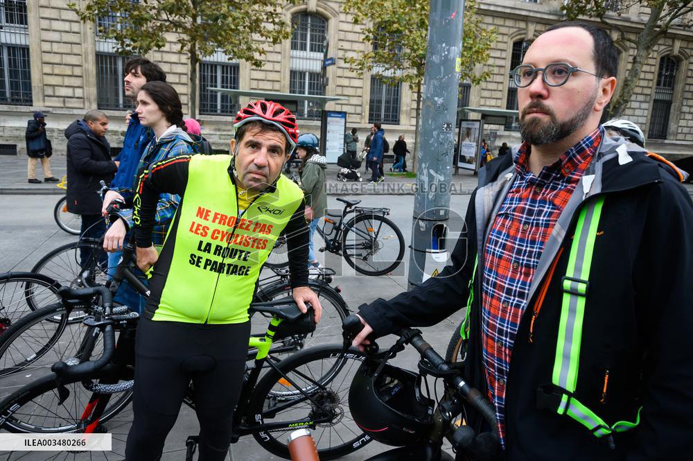 Gathering Of Cyclists In Paris In Tribute To Paul