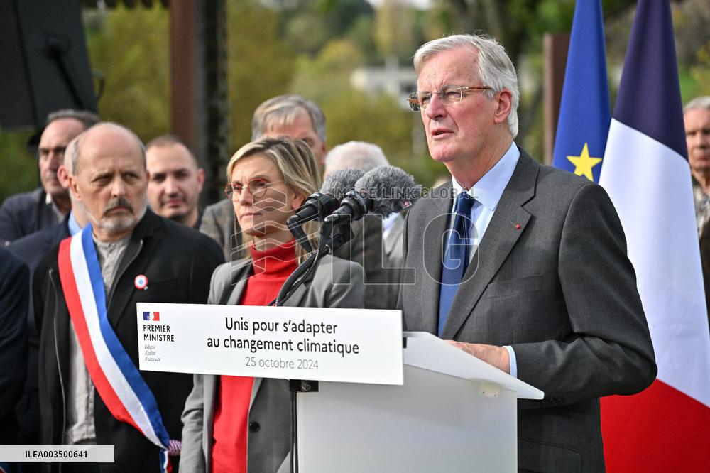 PM Barnier Visits The Rhone After The Storms