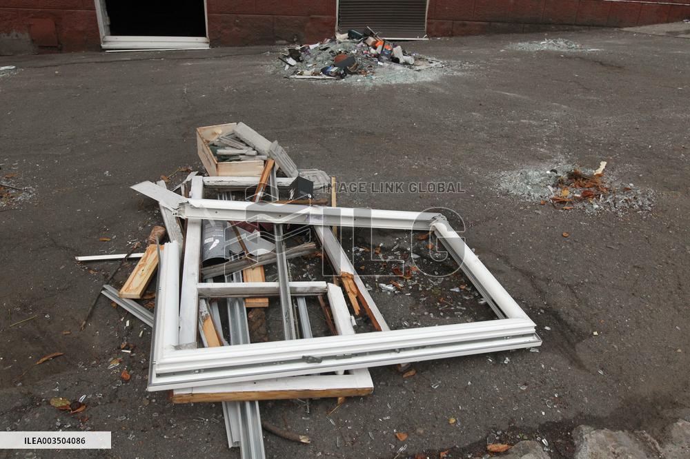 Consequences of Russian attack in central Dnipro