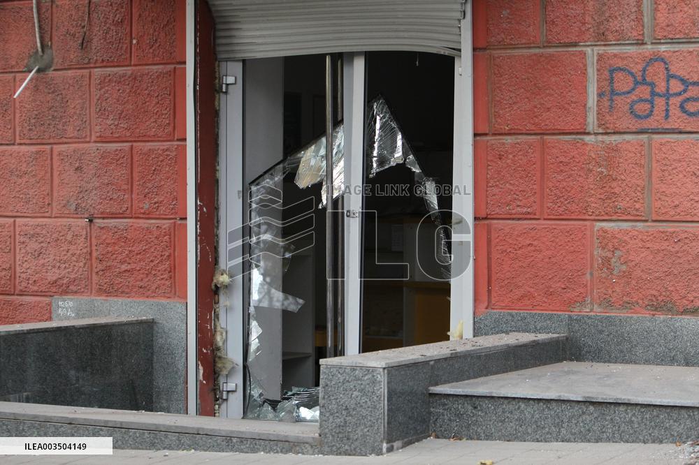 Consequences of Russian attack in central Dnipro