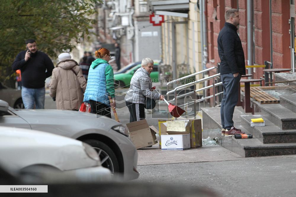 Consequences of Russian attack in central Dnipro