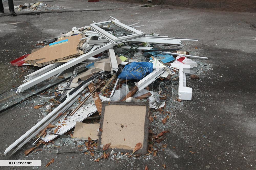 Consequences of Russian attack in central Dnipro