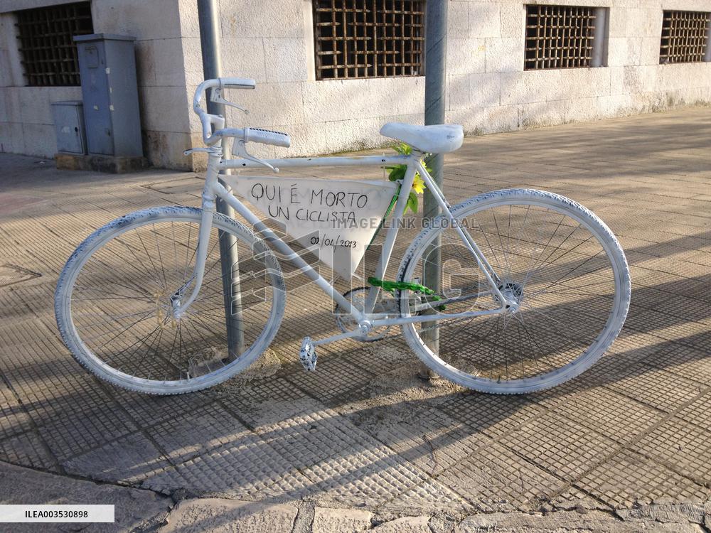 Memorial Ghost Bike For Fallen Cyclist In Bari, Italy