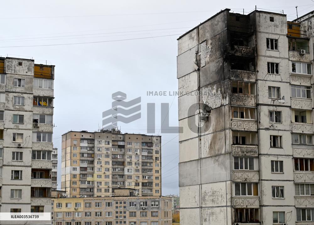 Kyiv apartment block damaged by Russian drone attack