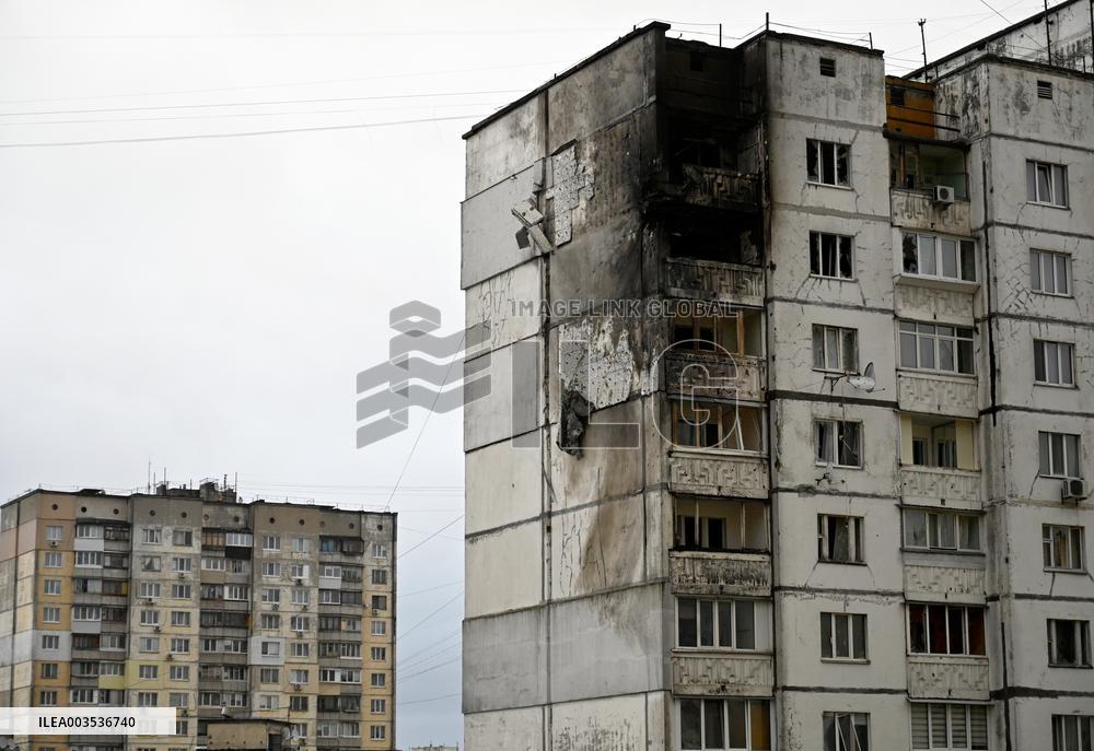 Kyiv apartment block damaged by Russian drone attack