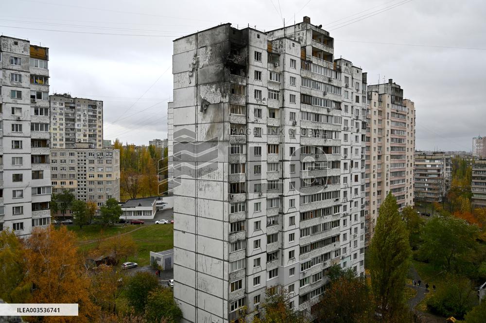 Kyiv apartment block damaged by Russian drone attack