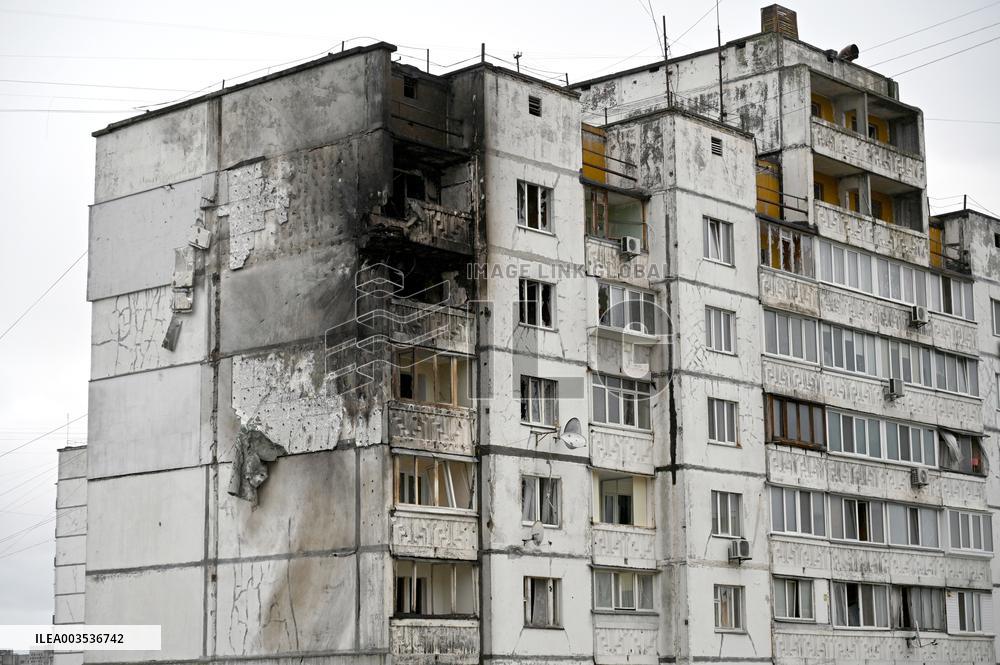 Kyiv apartment block damaged by Russian drone attack