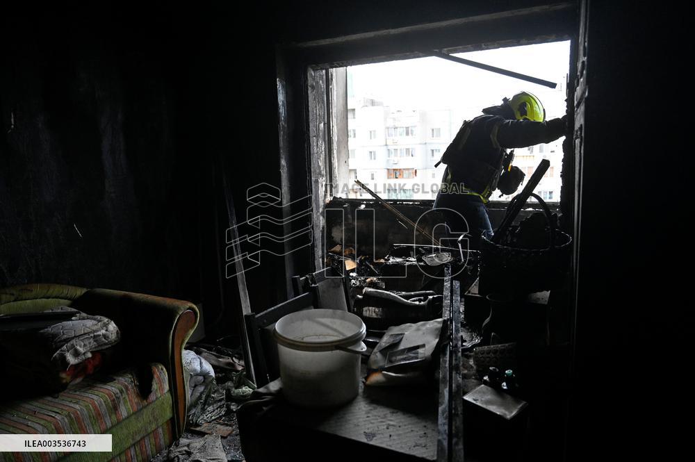 Kyiv apartment block damaged by Russian drone attack
