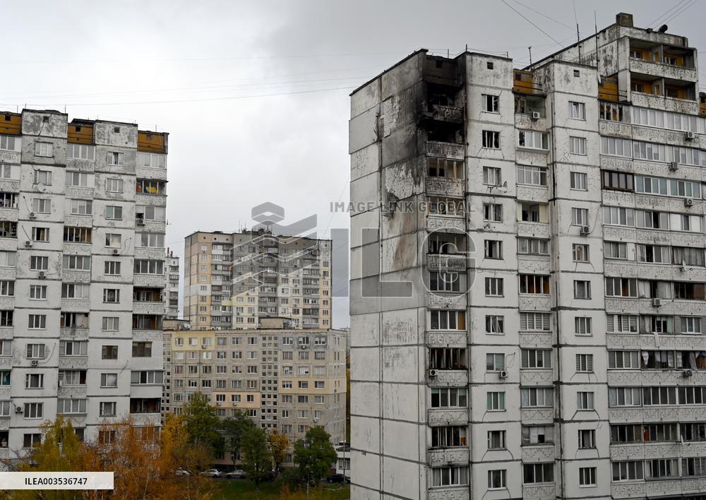 Kyiv apartment block damaged by Russian drone attack