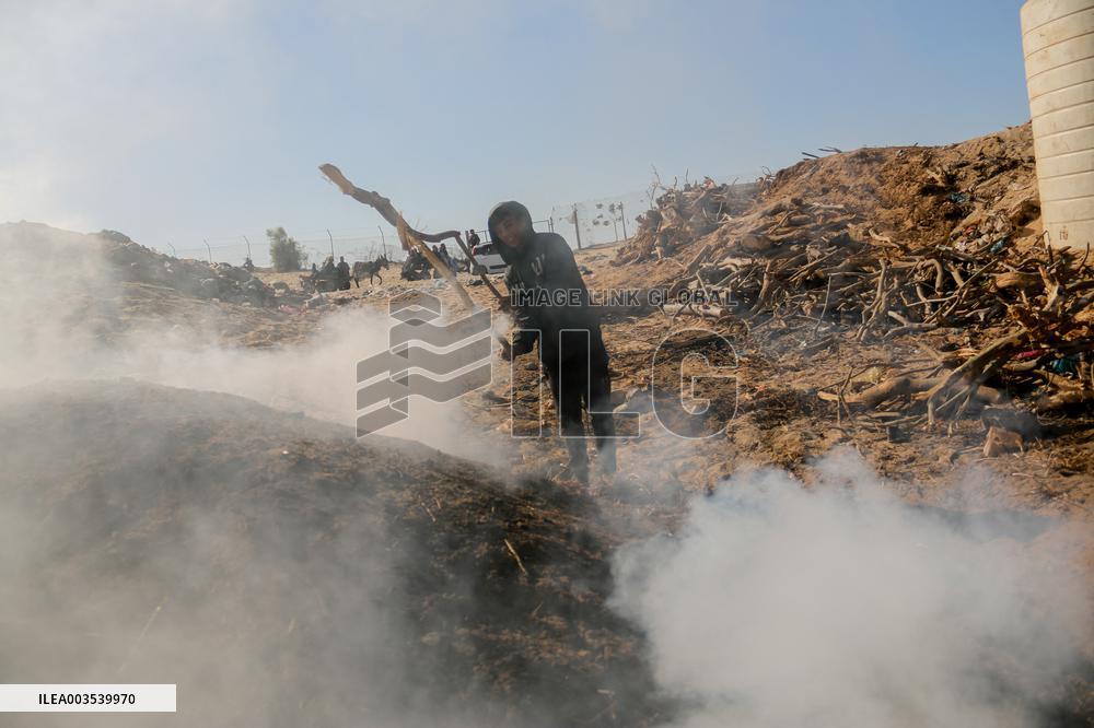 Workers Labor In A Coal-Making Pit - Gaza