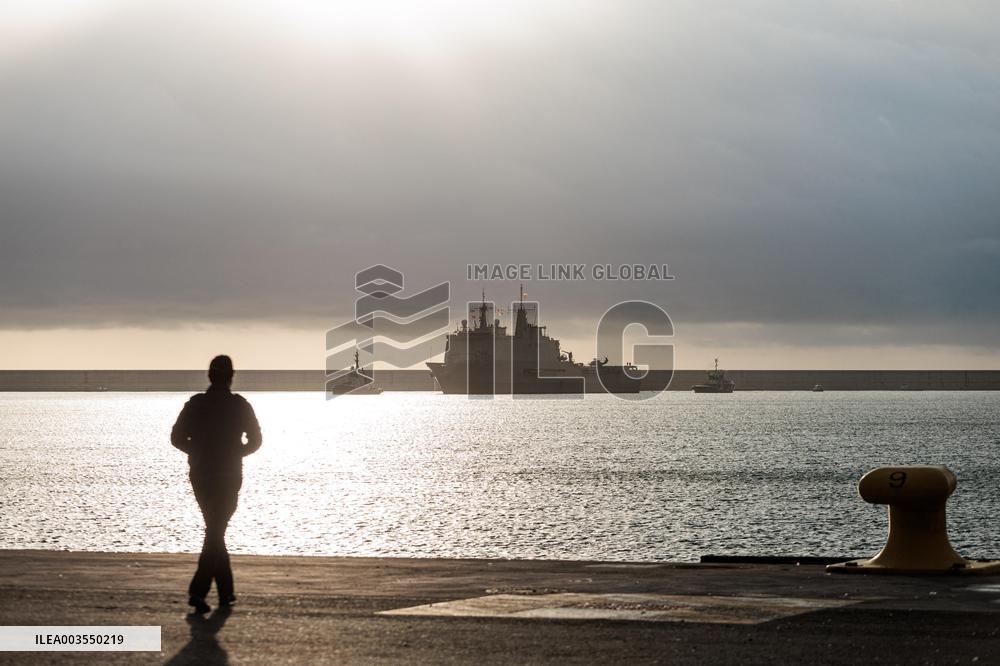 Amphibious Ship Galicia Arrives At The Port Of Valencia