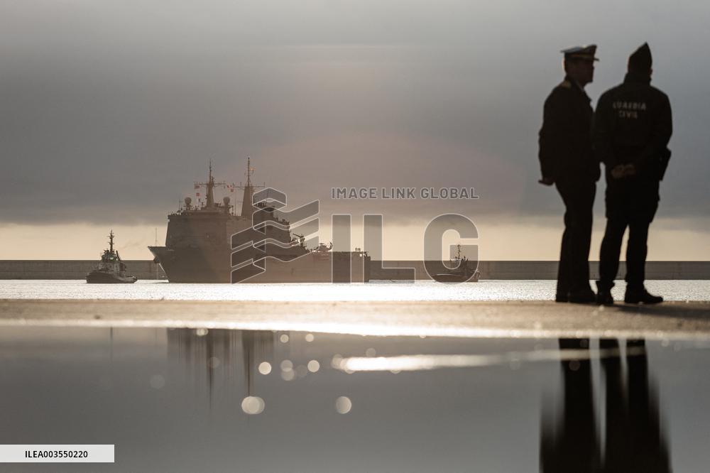 Amphibious Ship Galicia Arrives At The Port Of Valencia