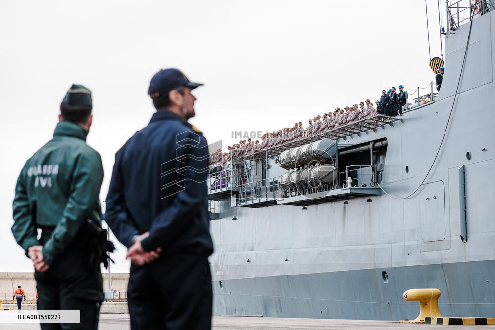 Amphibious Ship Galicia Arrives At The Port Of Valencia