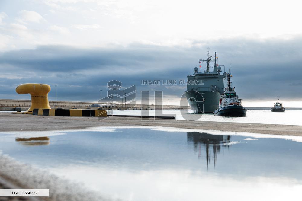 Amphibious Ship Galicia Arrives At The Port Of Valencia