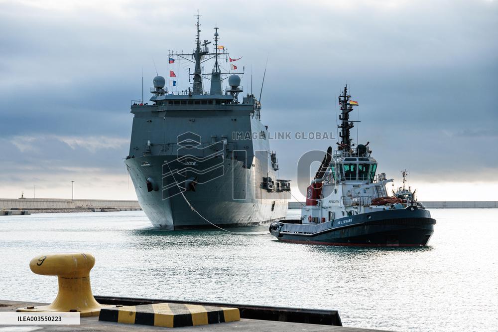 Amphibious Ship Galicia Arrives At The Port Of Valencia