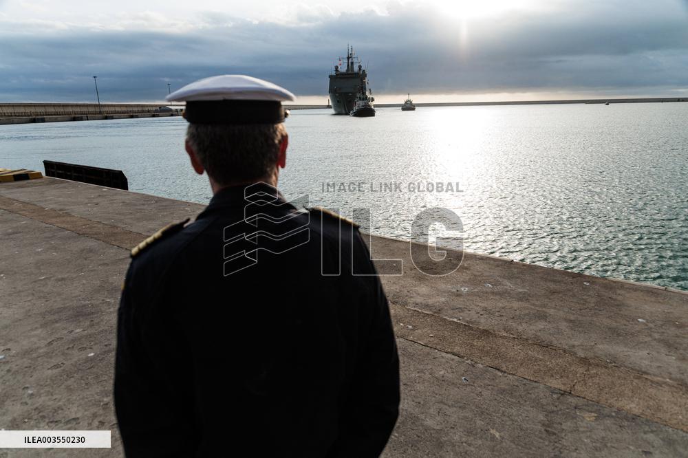 Amphibious Ship Galicia Arrives At The Port Of Valencia
