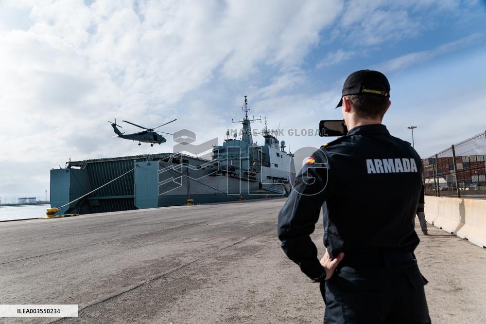 Amphibious Ship Galicia Arrives At The Port Of Valencia