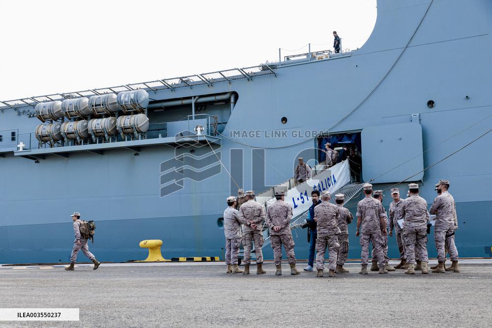 Amphibious Ship Galicia Arrives At The Port Of Valencia