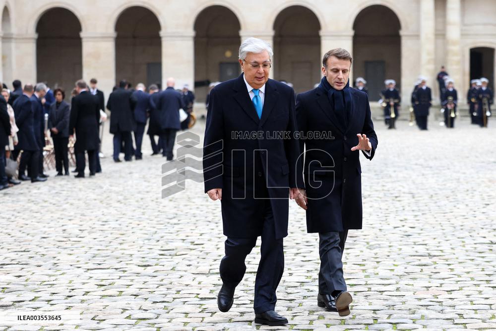 Emmanuel Macron Welcomes Kassym-Jomart Tokayev At Invalides - Paris