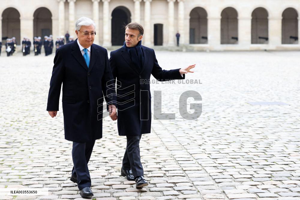 Emmanuel Macron Welcomes Kassym-Jomart Tokayev At Invalides - Paris