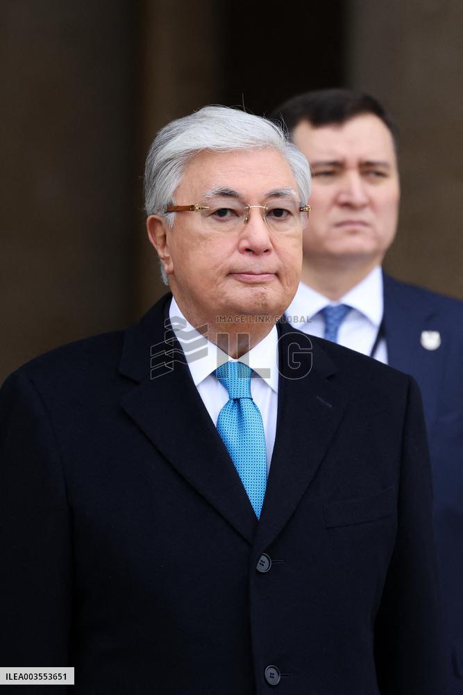 Emmanuel Macron Welcomes Kassym-Jomart Tokayev At Invalides - Paris