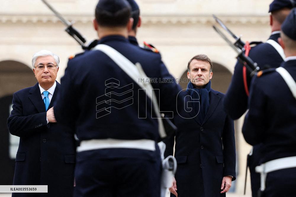 Emmanuel Macron Welcomes Kassym-Jomart Tokayev At Invalides - Paris