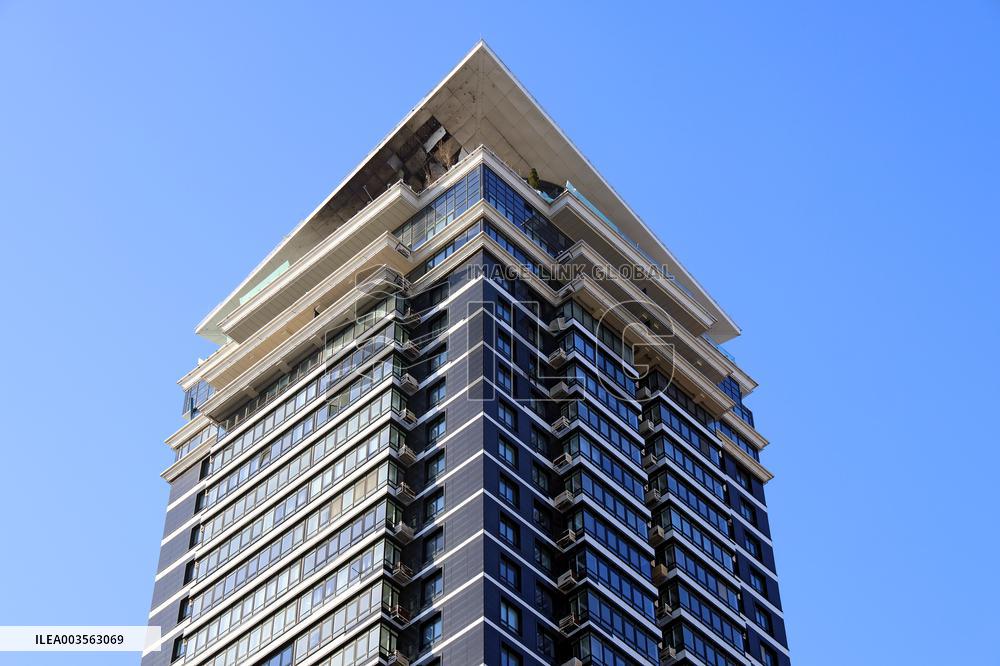 Russian drone debris falls in Pecherskyi district of Kyiv