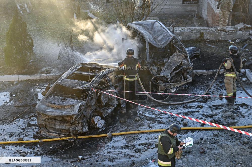 Aftermath of November 7 Russian guided bomb strike in Zaporizhzhia