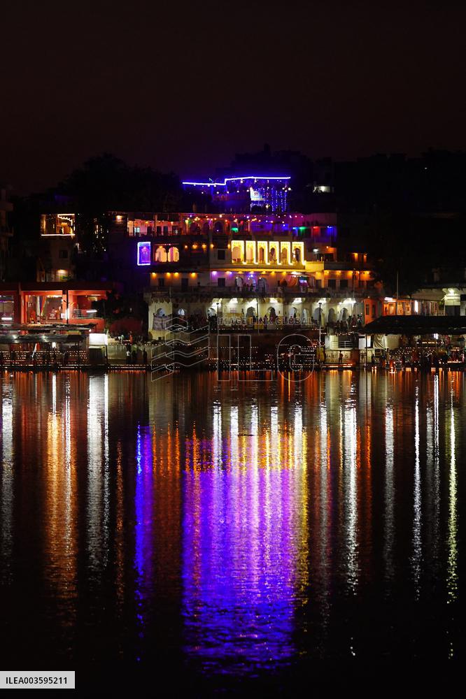 Illuminated View of Holy Lake of Pushkar - India